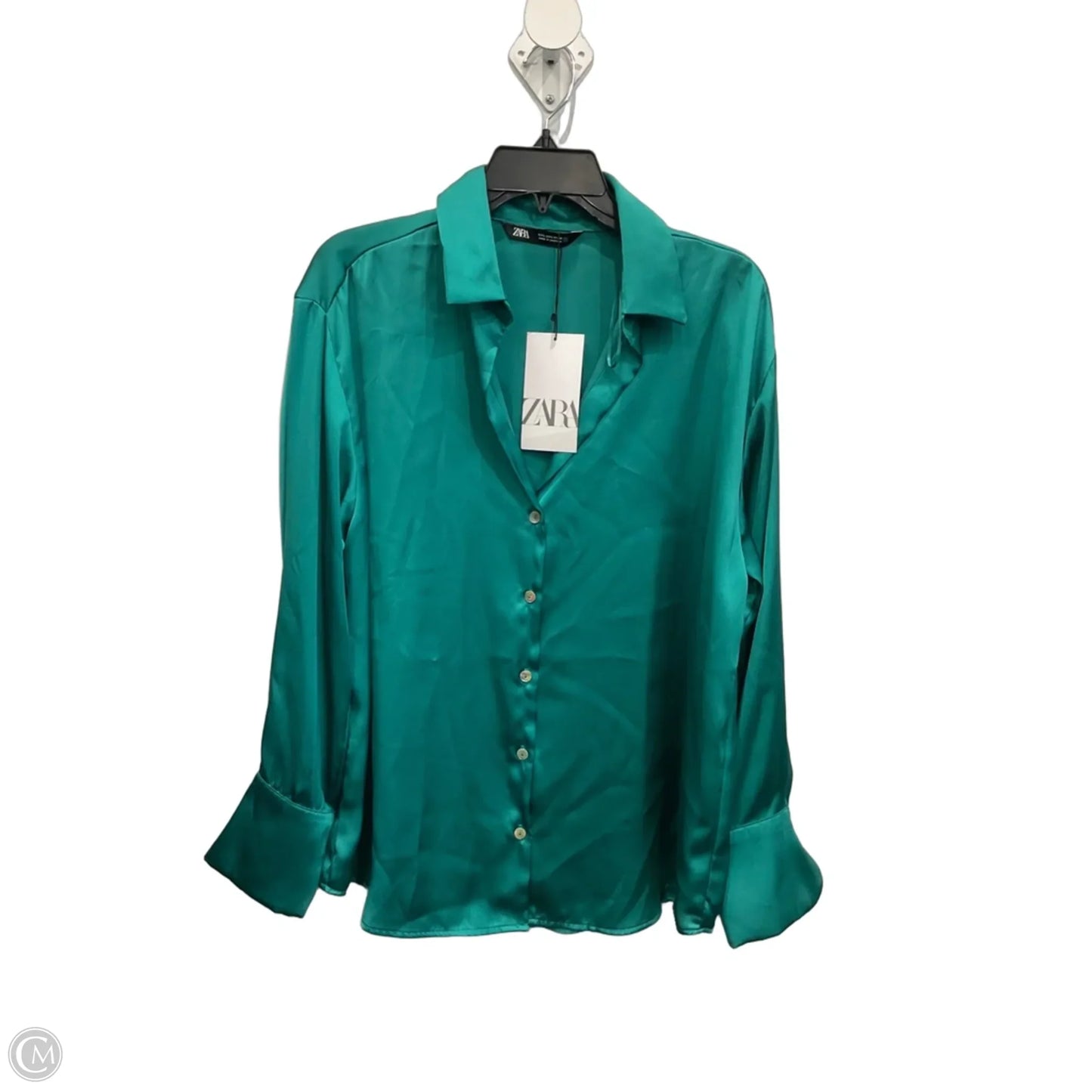 Blouse Long Sleeve By Zara In Green, Size: L