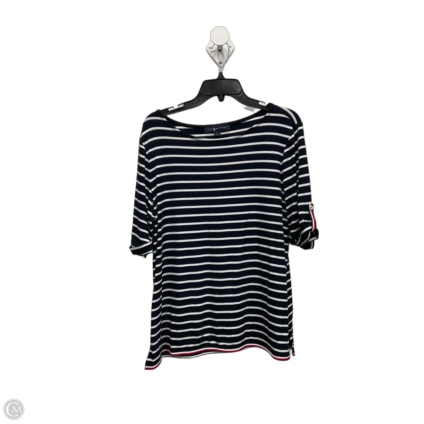 Top Short Sleeve By Tommy Hilfiger In Blue & White, Size: L