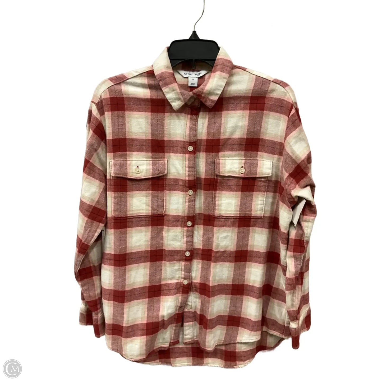 Blouse Long Sleeve By Old Navy In Plaid Pattern, Size: M