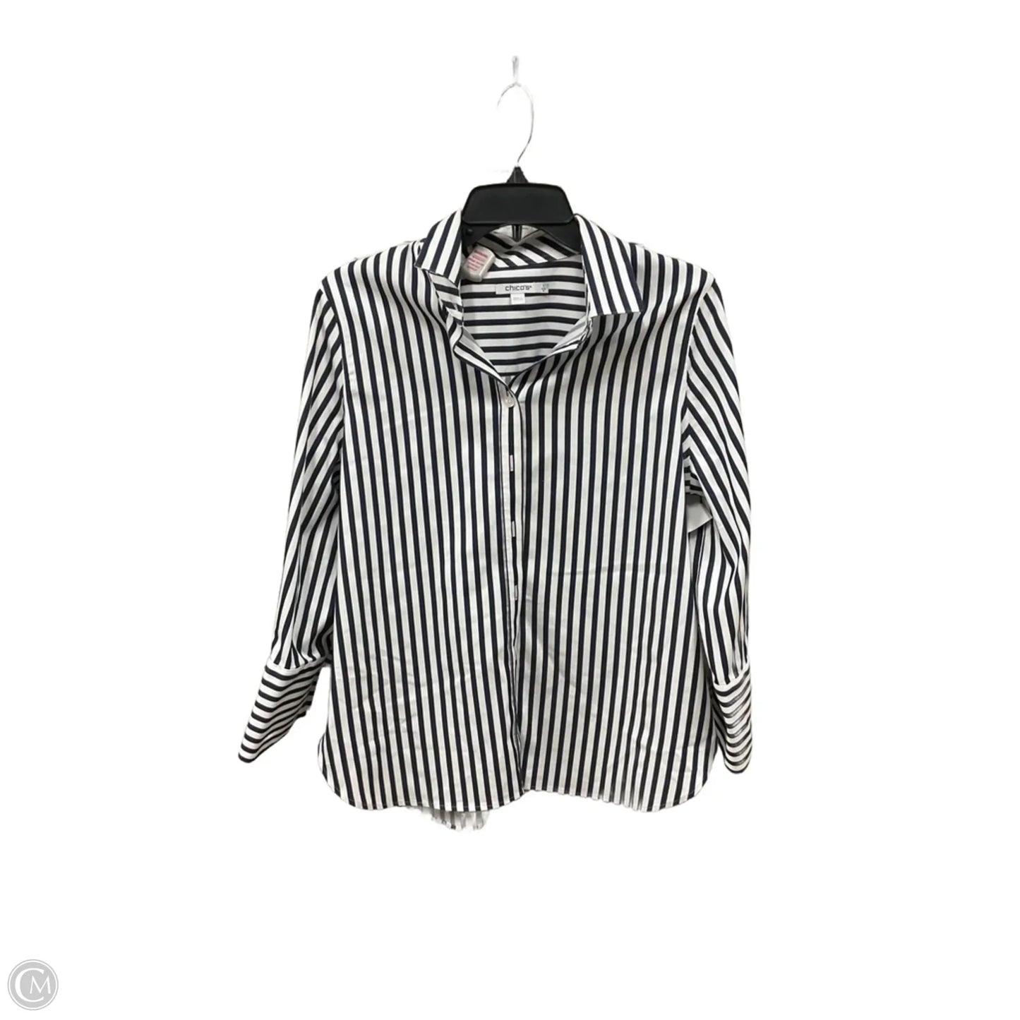 Blouse Long Sleeve By Chicos In Striped Pattern, Size: M