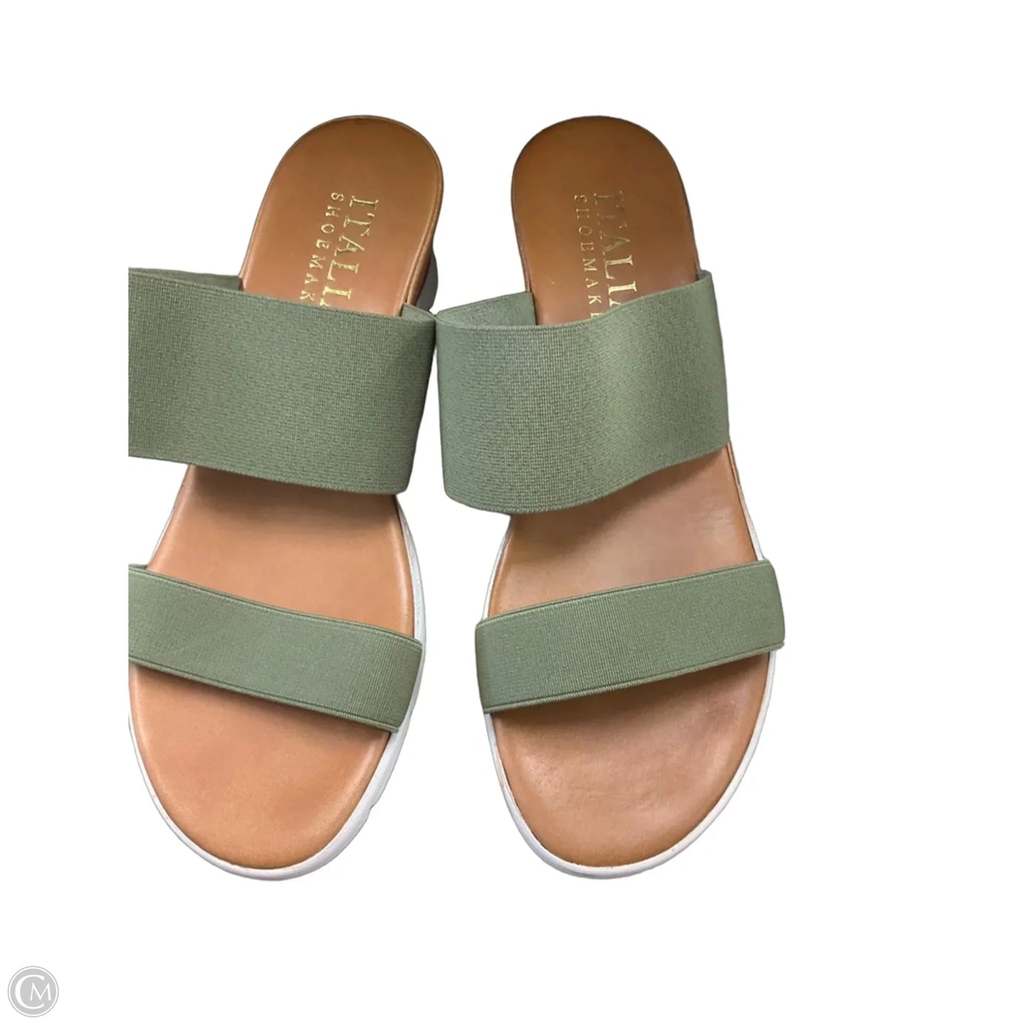 Shoes Heels Wedge By Italian Shoemakers In Green & Tan, Size: 7.5