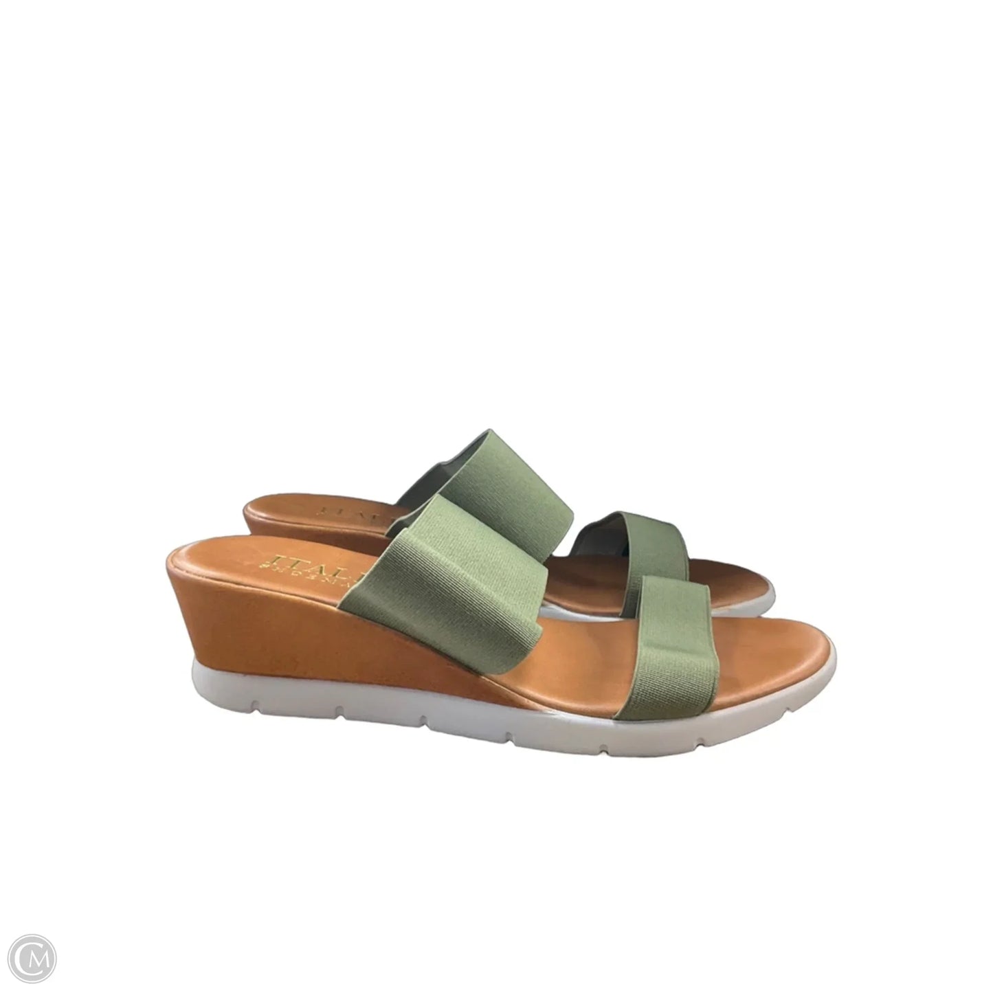 Shoes Heels Wedge By Italian Shoemakers In Green & Tan, Size: 7.5