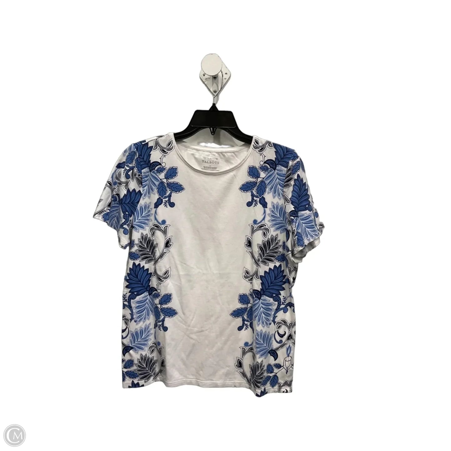 Top Short Sleeve By Talbots In Blue & White, Size: L