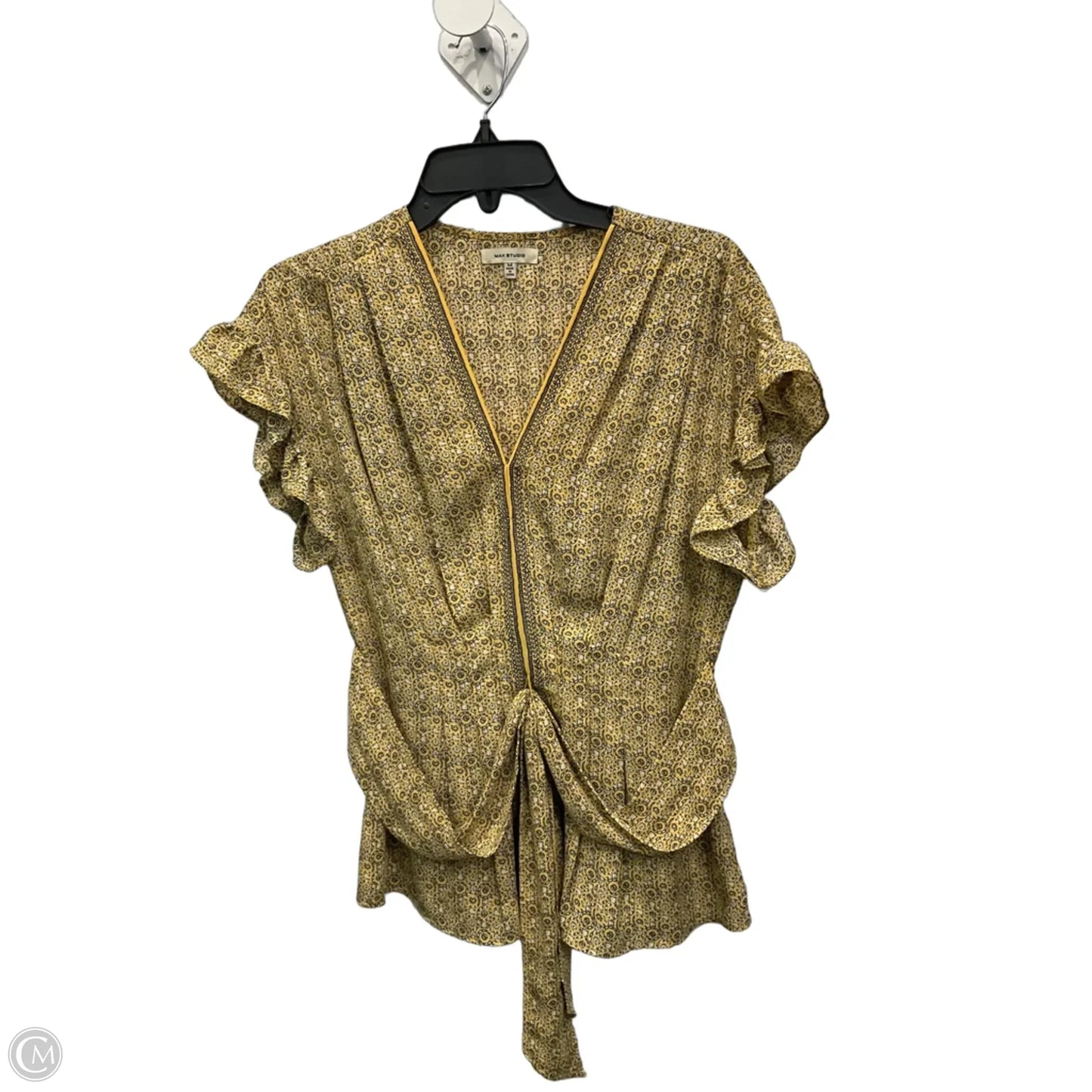 Top Short Sleeve By Max Studio In White & Yellow, Size: M