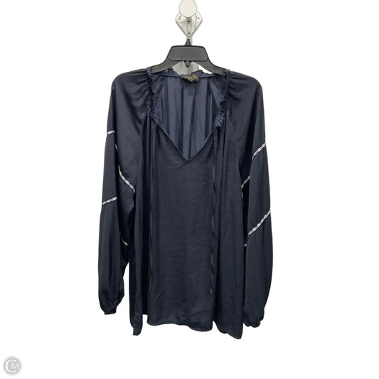 Top Long Sleeve By Suzanne Betro In Navy, Size: 2x