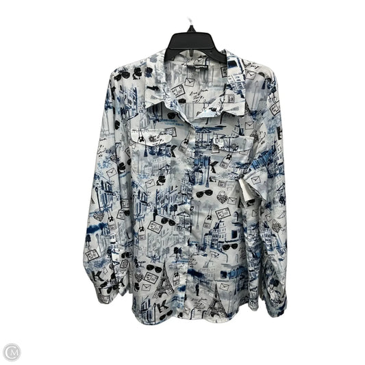 Blouse Designer By Karl Lagerfeld In Blue & White, Size: Xl