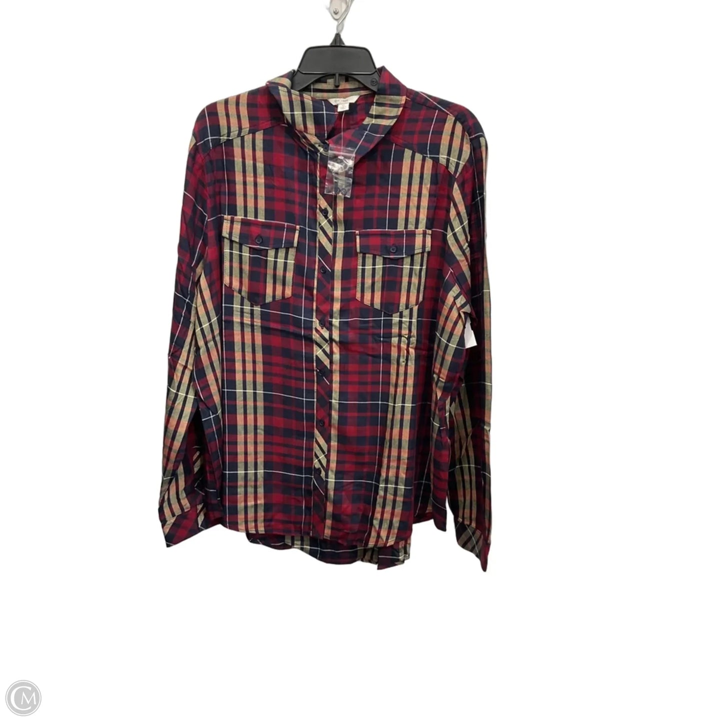 Blouse Long Sleeve By C Est. 1946 In Blue & Red, Size: Xl