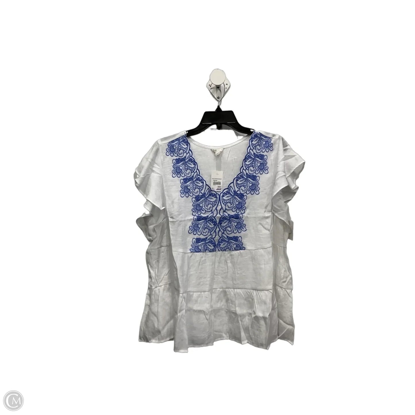 Top Sleeveless By Cato In Blue & White, Size: Xl