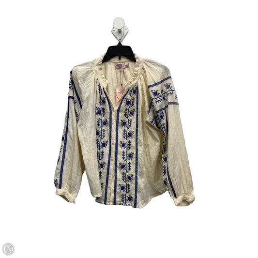 Blouse Long Sleeve By Cmb In Blue & Cream, Size: S