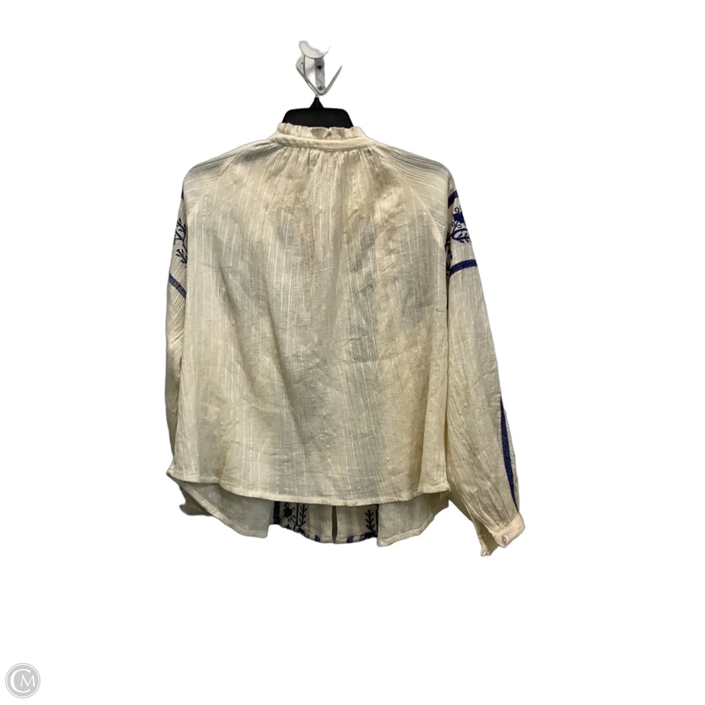 Blouse Long Sleeve By Cmb In Blue & Cream, Size: S