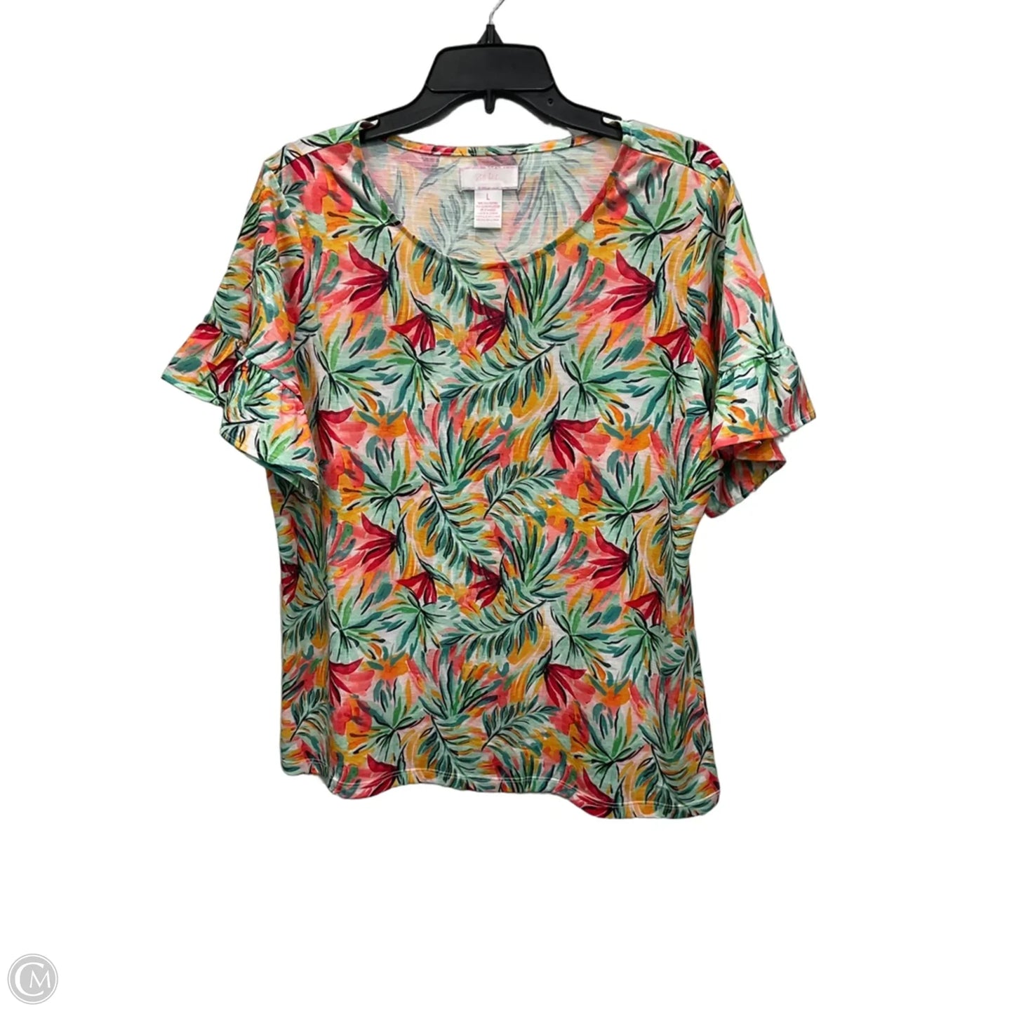 Top Short Sleeve By Stella Parker In Tropical Print, Size: L