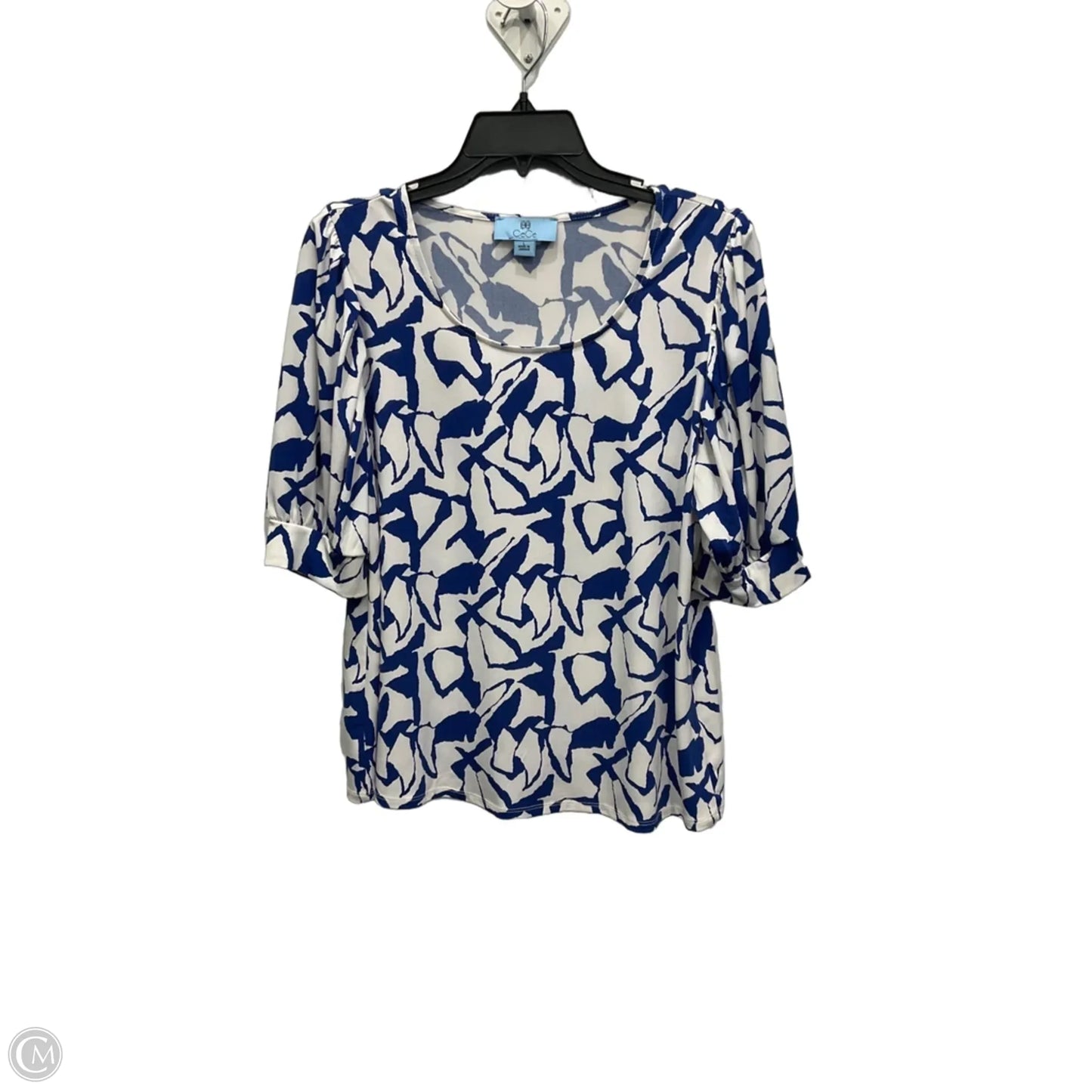 Top Short Sleeve By Cece In Blue & White, Size: L