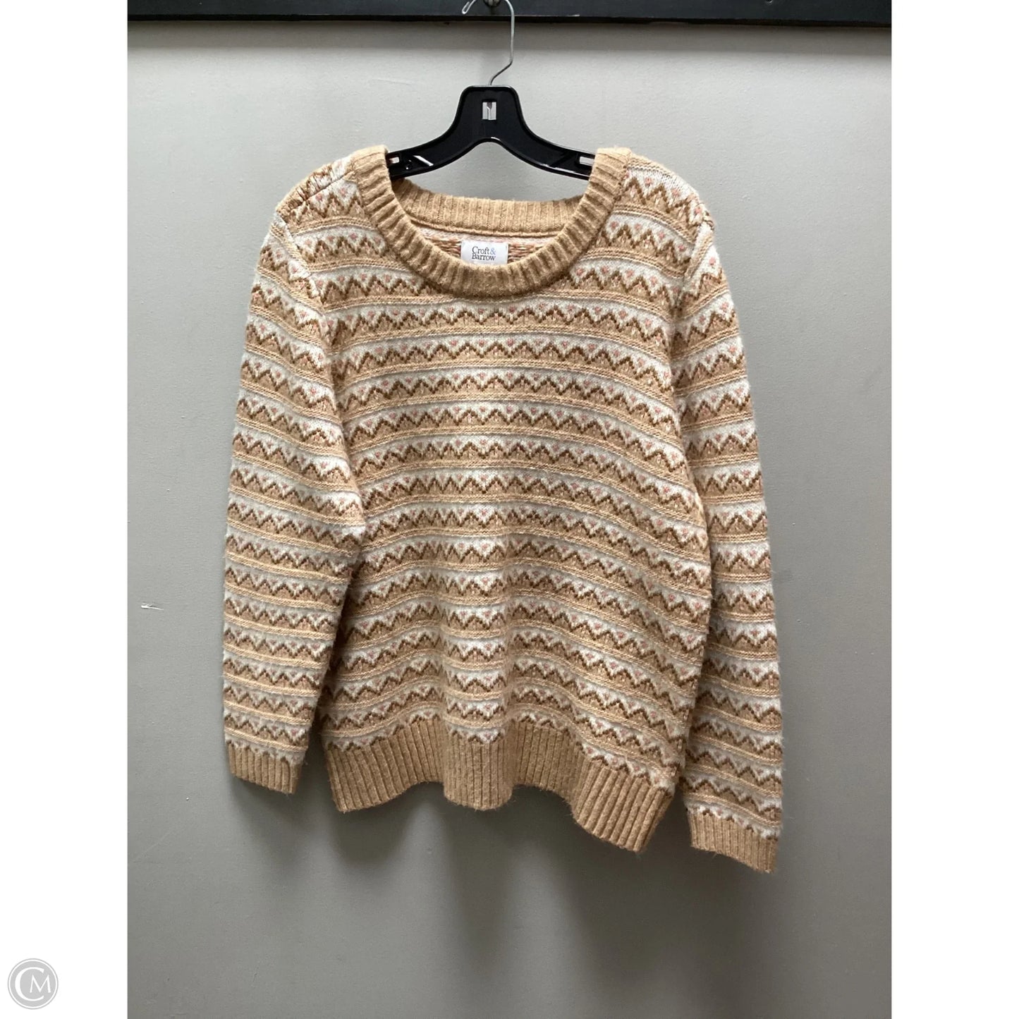 Sweater By Croft And Barrow In Brown & Cream, Size: Xxl