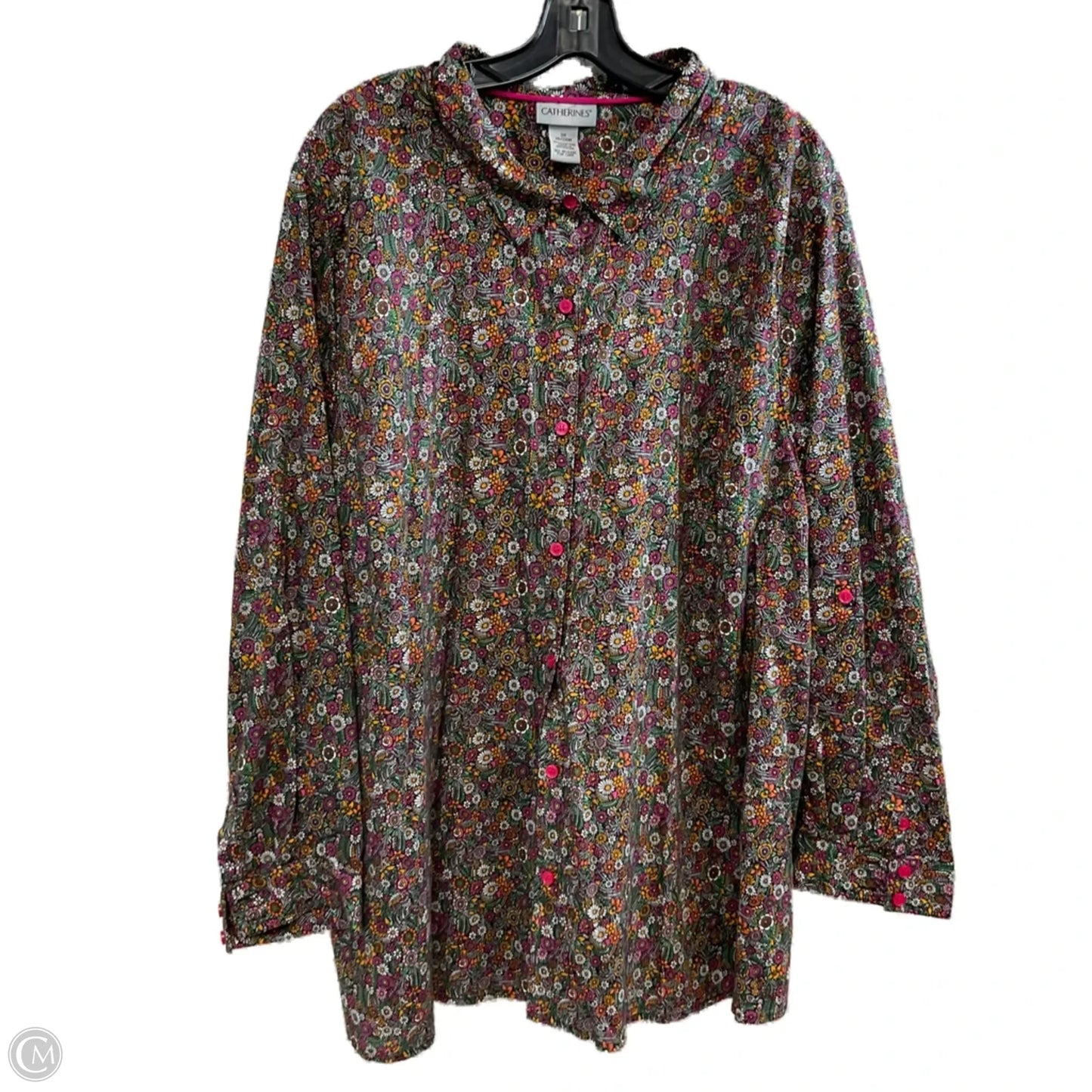 Top Long Sleeve By Catherines In Green & Pink, Size: 3x