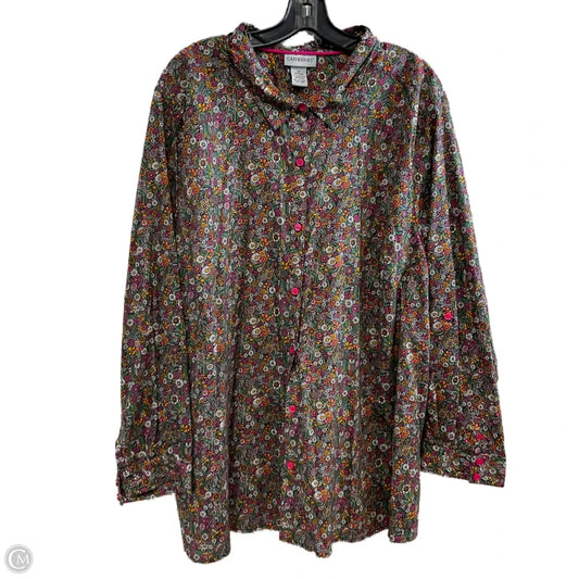 Top Long Sleeve By Catherines In Green & Pink, Size: 3x