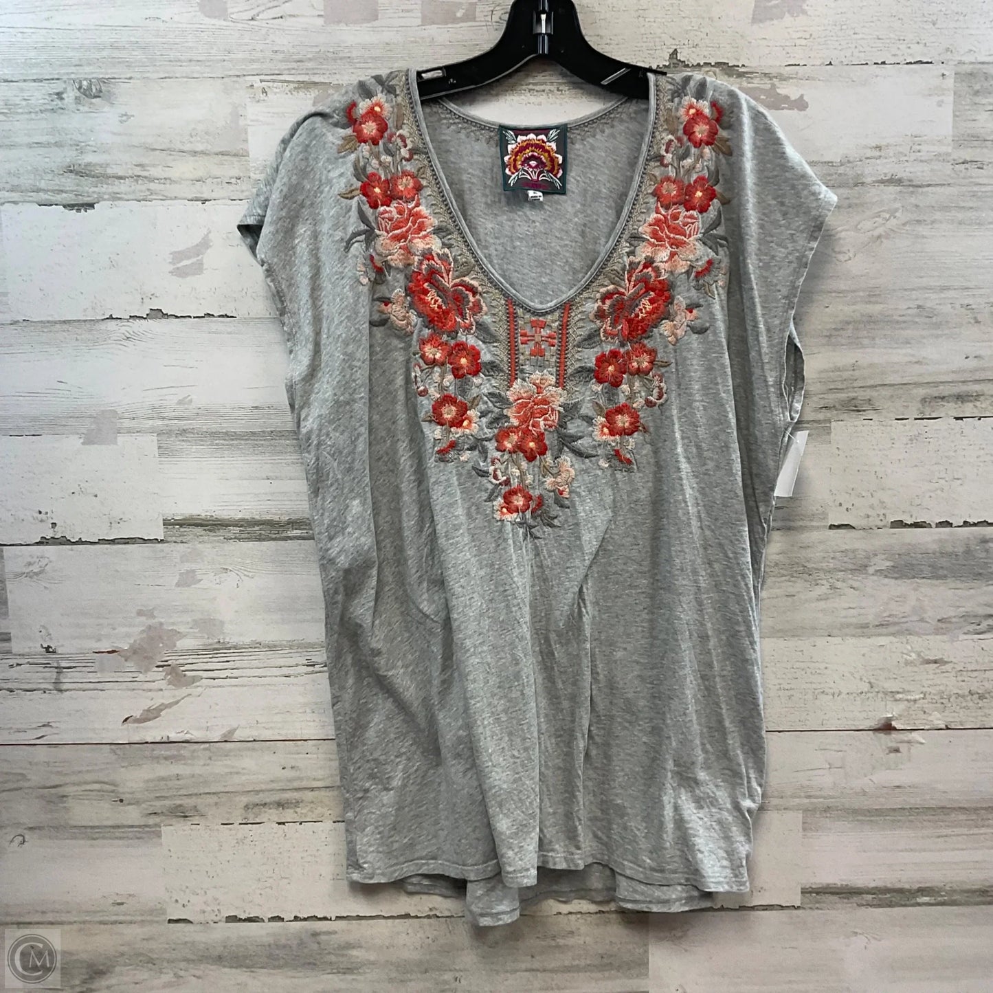 Top Short Sleeve By Johnny Was In Grey & Orange, Size: Xl
