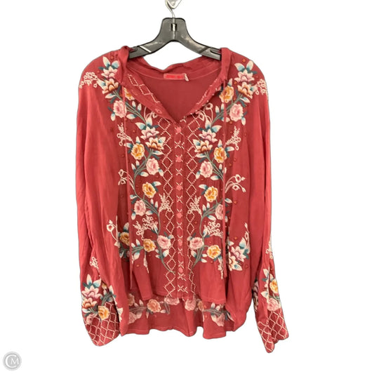 Blouse Long Sleeve By Johnny Was In Red, Size: S