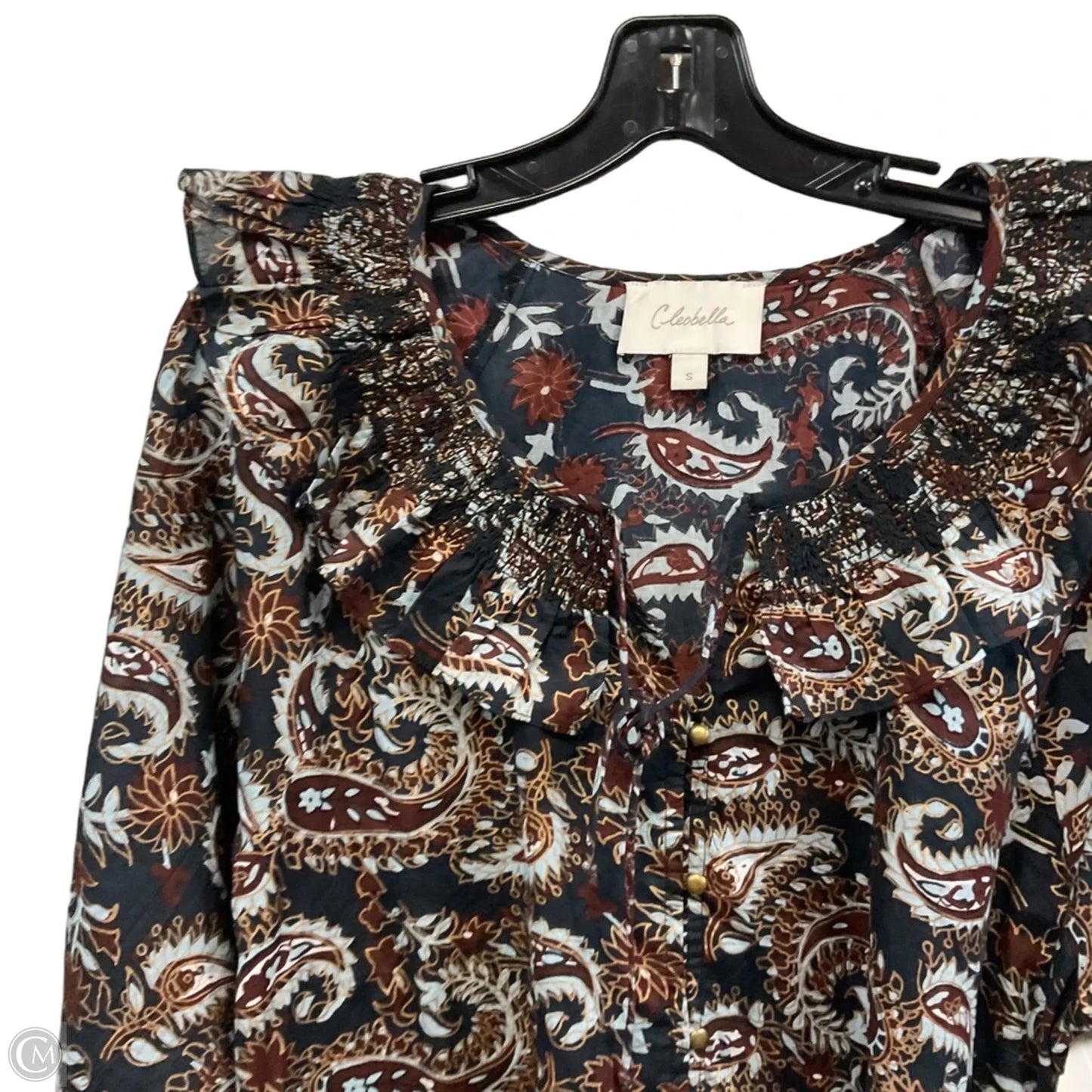 Blouse Long Sleeve By Cleobella In Black & Brown, Size: S