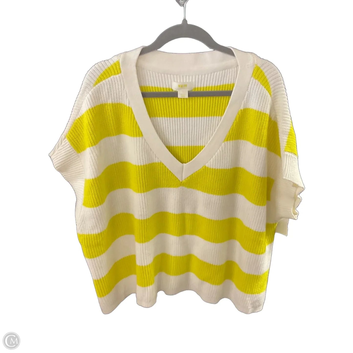 Sweater Short Sleeve By Maeve In White & Yellow, Size: S