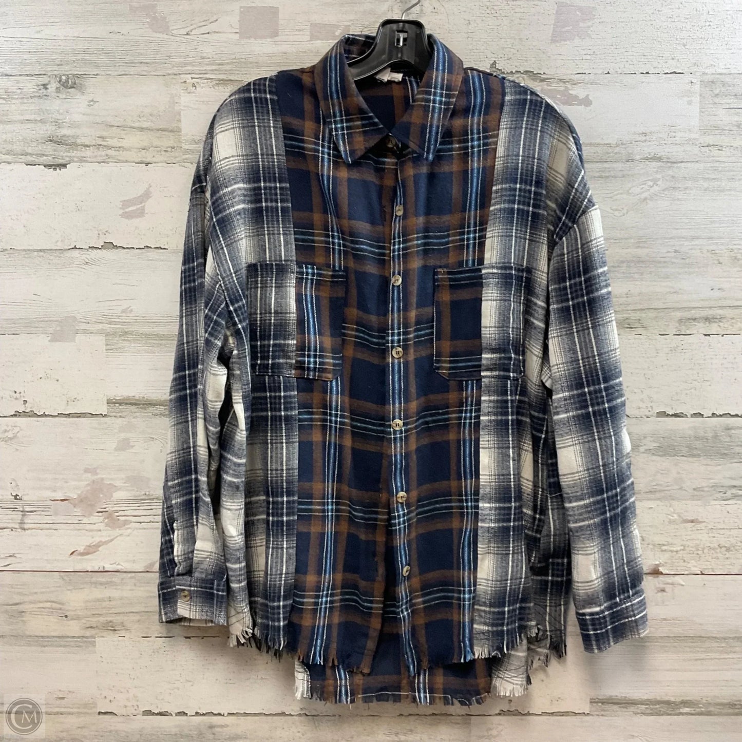 Blouse Long Sleeve By Blu Pepper In Blue & Brown, Size: M