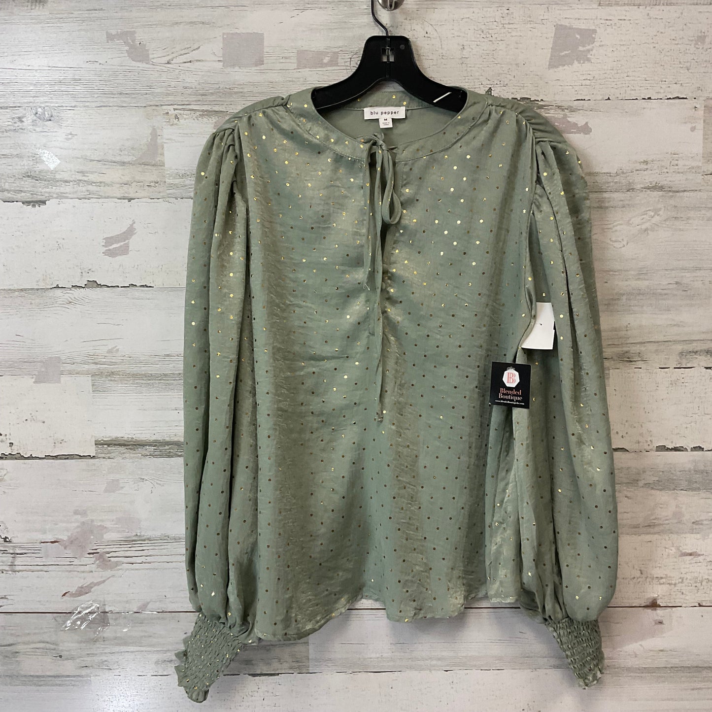 Blouse Long Sleeve By Blu Pepper In Grey, Size: M