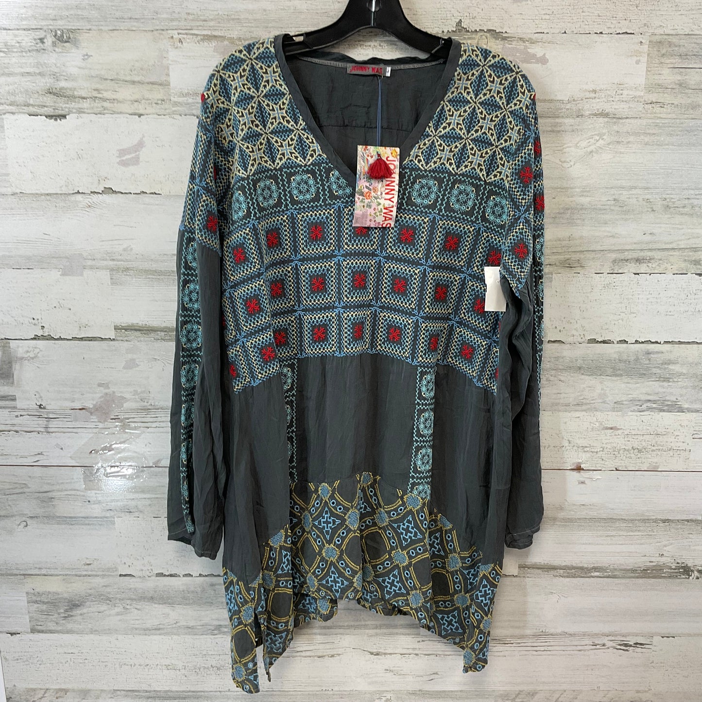 Tunic Long Sleeve By Johnny Was In Grey, Size: L