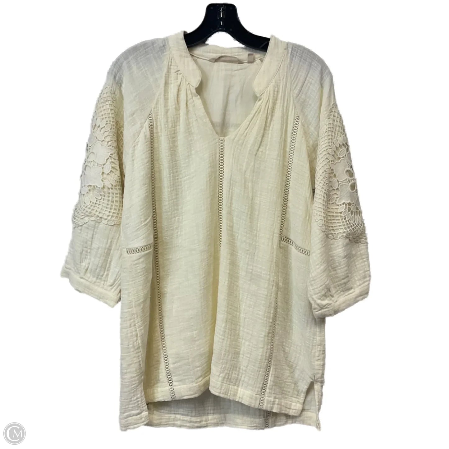 Top 3/4 Sleeve By Soft Surroundings In Cream, Size: S