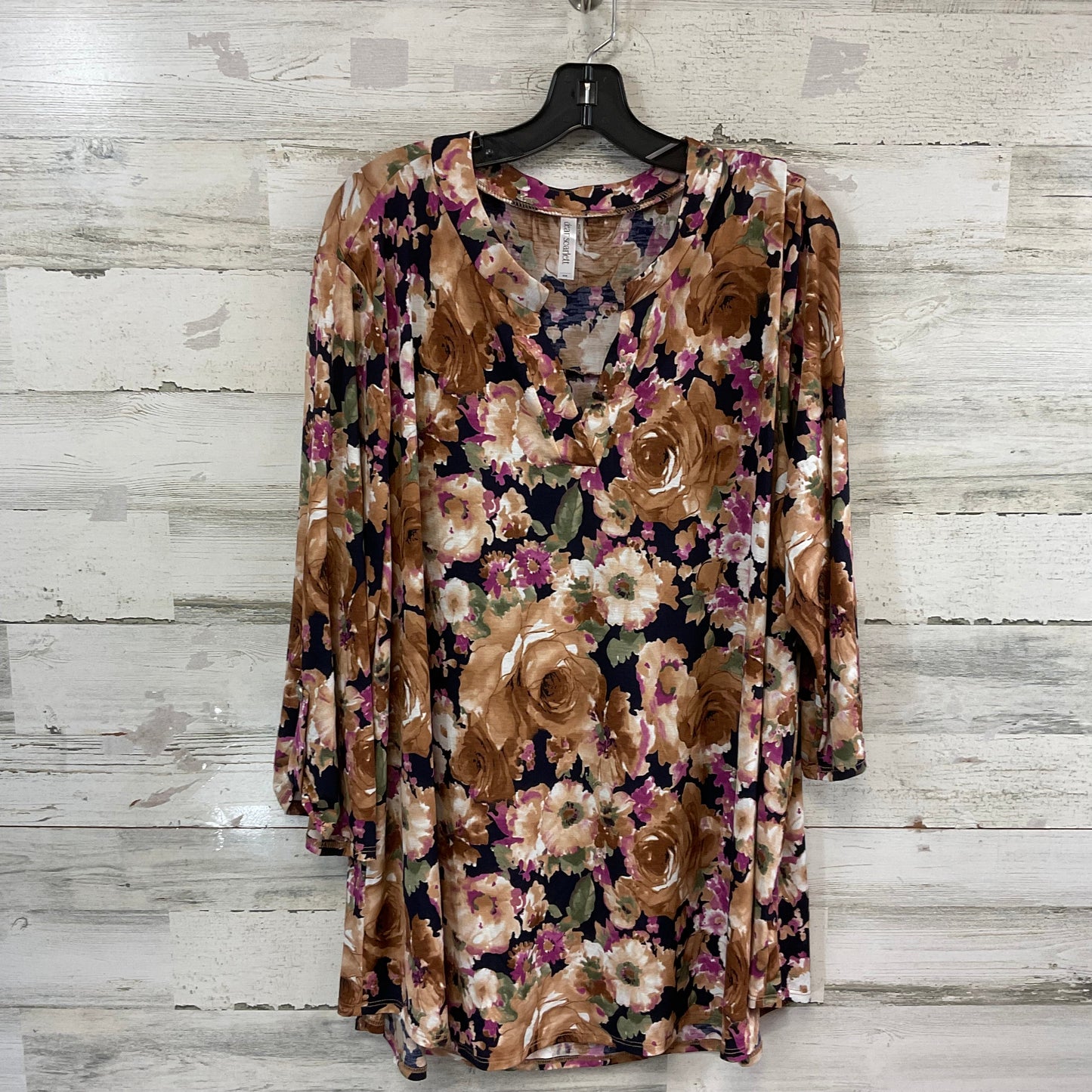 Top 3/4 Sleeve By DEAR SCARLETT In Brown, Size: 3x