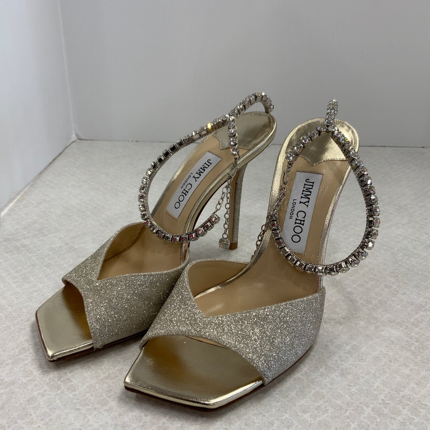 Sandals Luxury Designer By Jimmy Choo In Gold, Size: 8.5