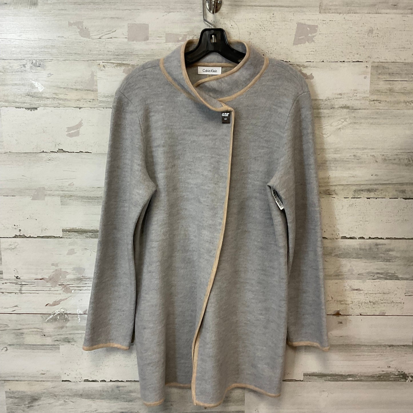 Sweater Cardigan By Calvin Klein In Grey, Size: M