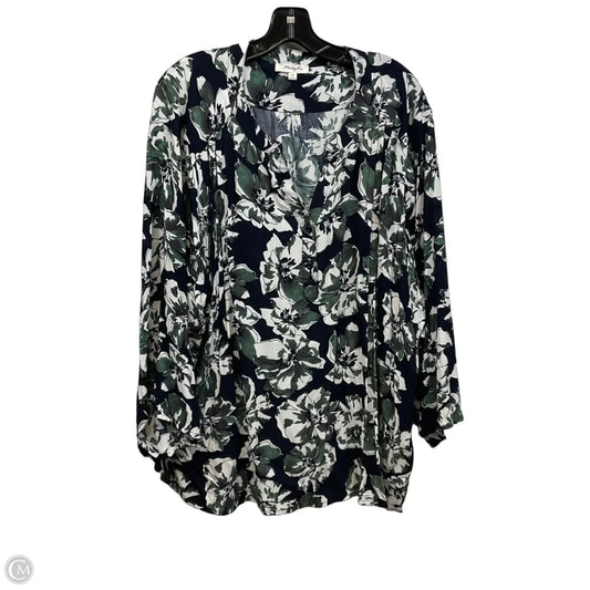Blouse Long Sleeve By Monday Fun In Black & Green, Size: 3x