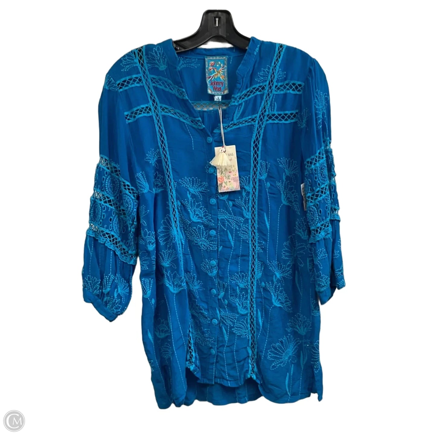 Blouse 3/4 Sleeve By Johnny Was In Blue, Size: S