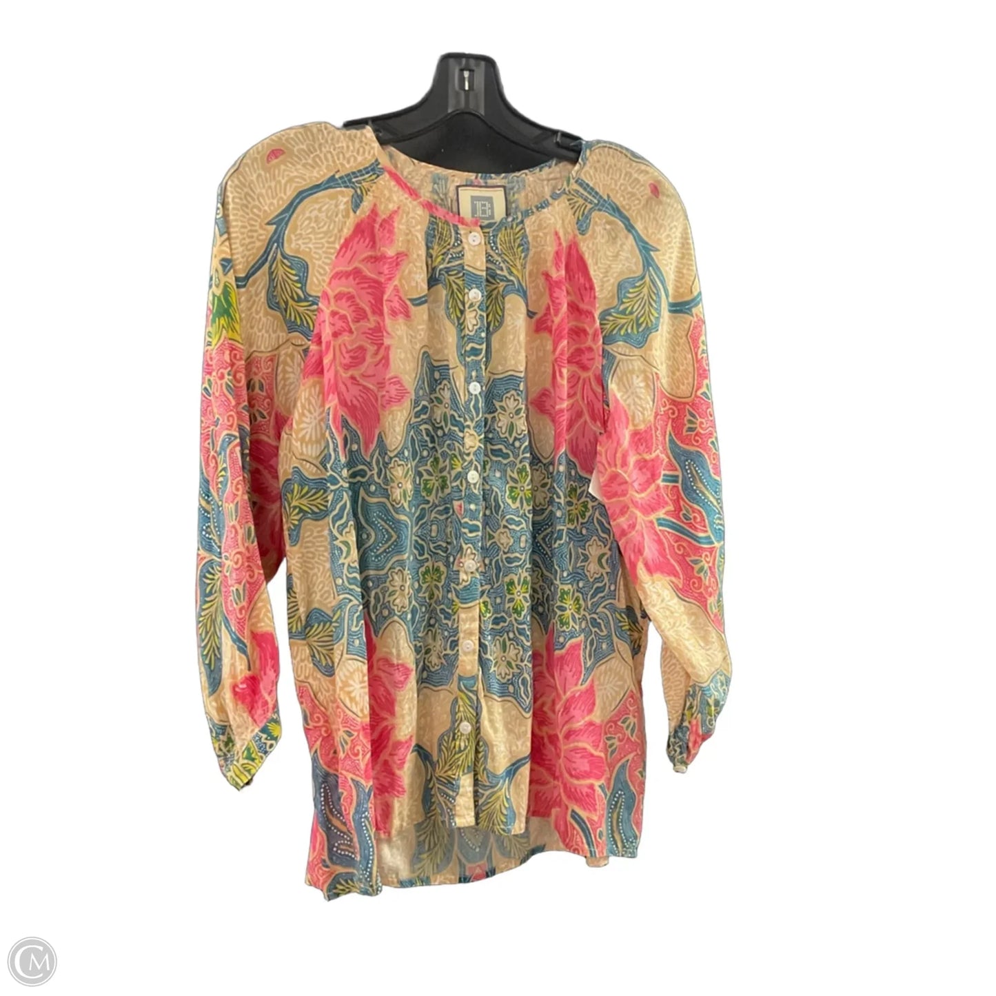 Blouse 3/4 Sleeve By Bell In Brown & Pink, Size: L
