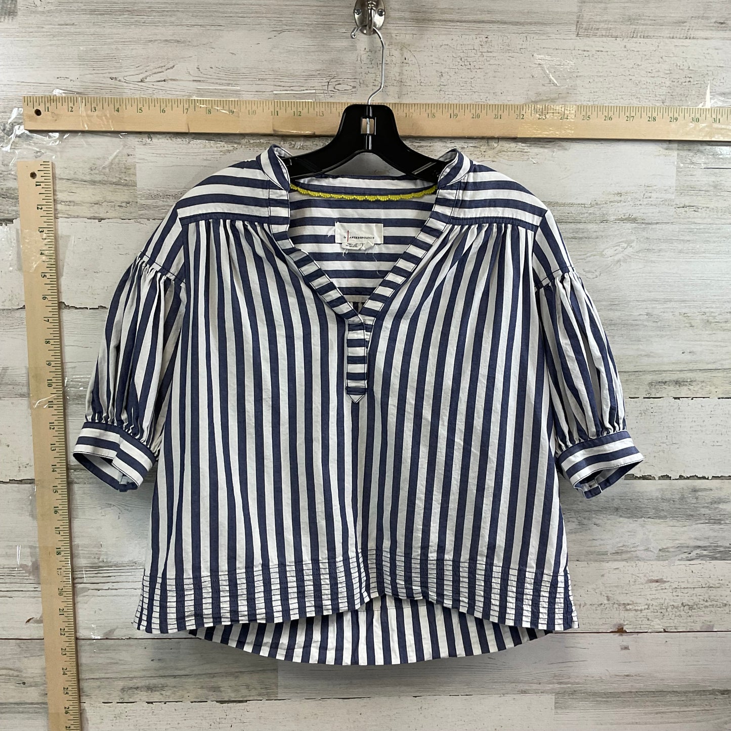 Blue & White Top Short Sleeve Anthropologie, Size Xxs