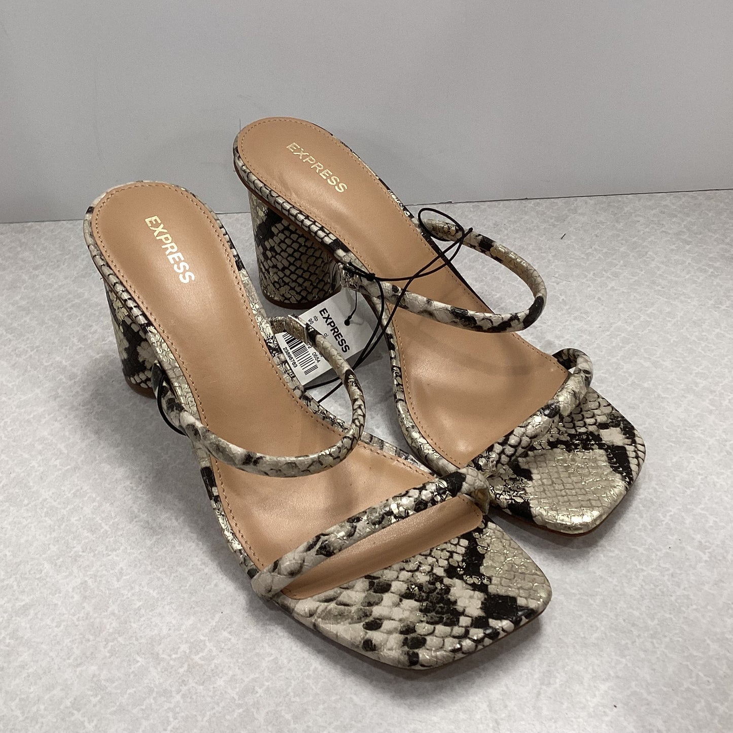 Snakeskin Print Sandals Heels Block Express, Size 10