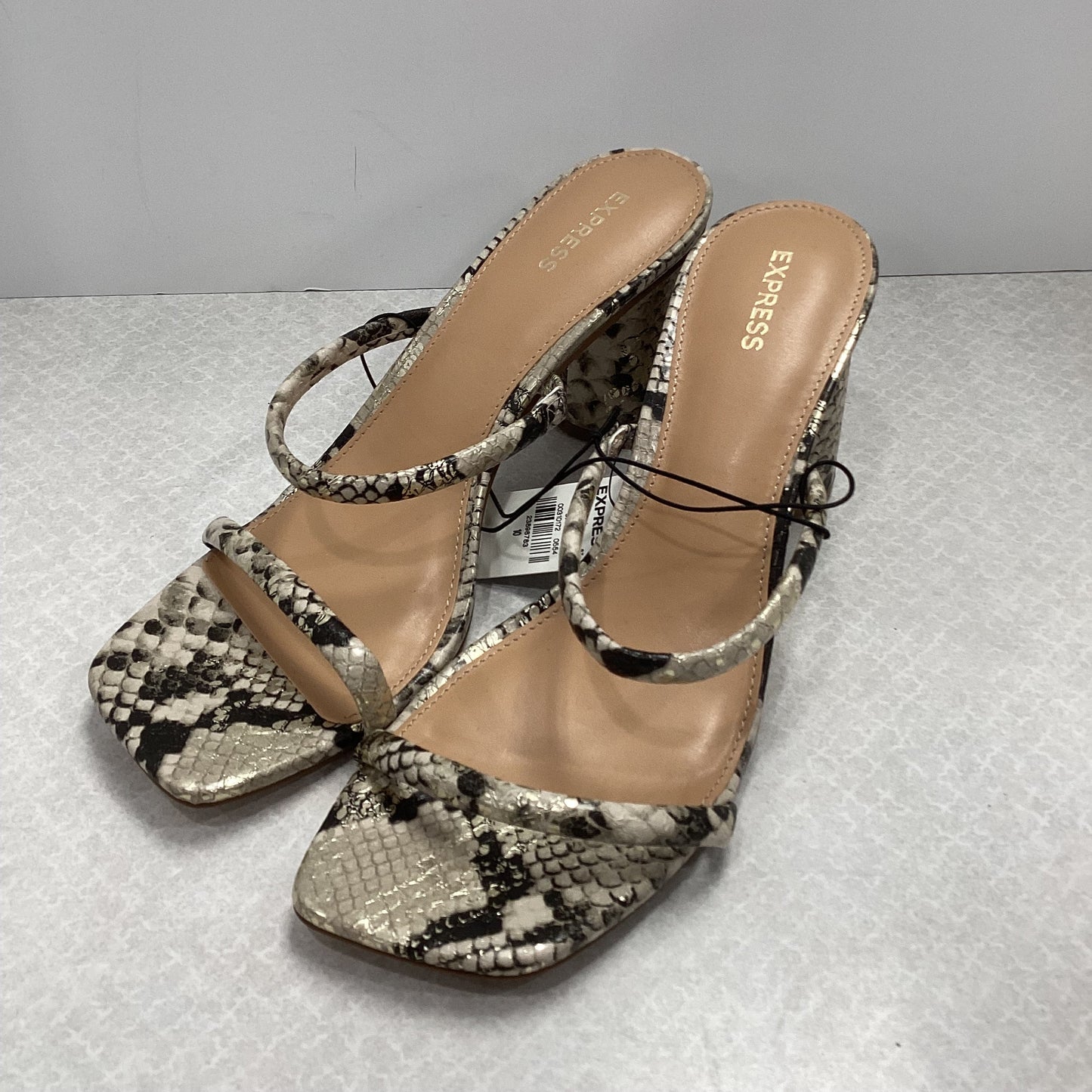 Snakeskin Print Sandals Heels Block Express, Size 10