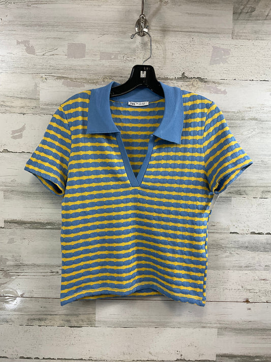 Top Short Sleeve By Zara In Blue & Yellow, Size: L