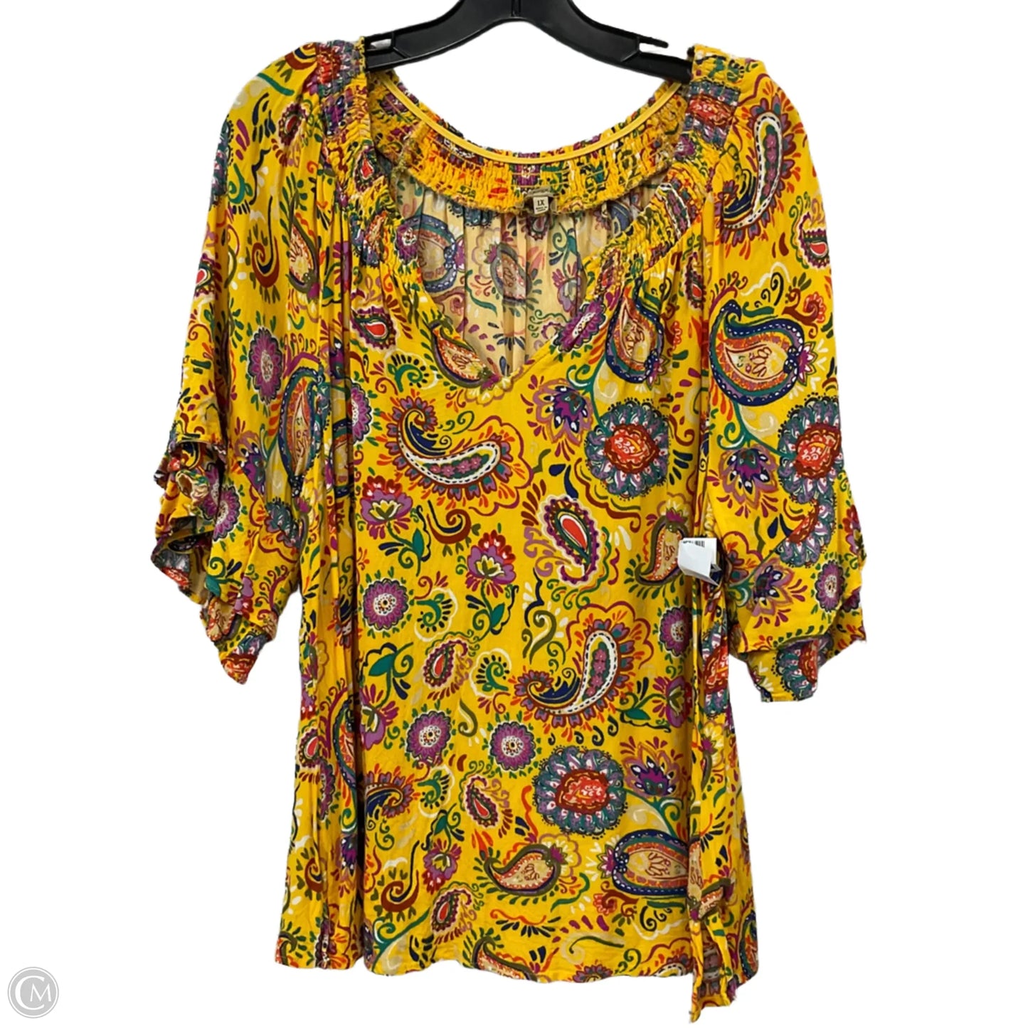 Blouse Short Sleeve By Democracy In Yellow, Size: 1x