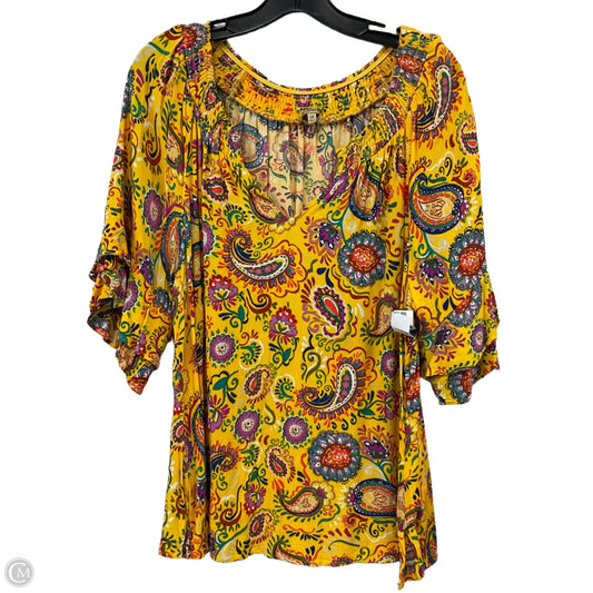 Blouse Short Sleeve By Democracy In Yellow, Size: 1x