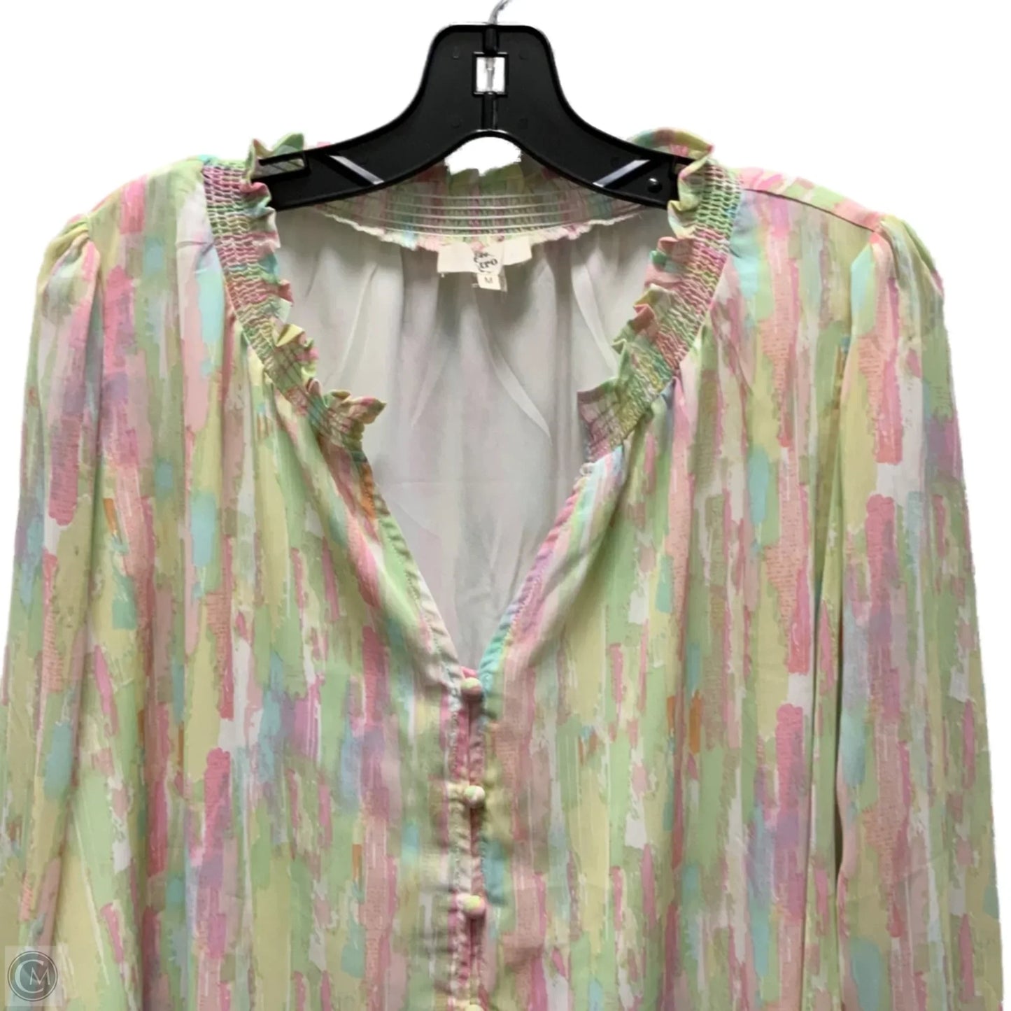 Blouse Long Sleeve By Entro In Green & Pink, Size: M