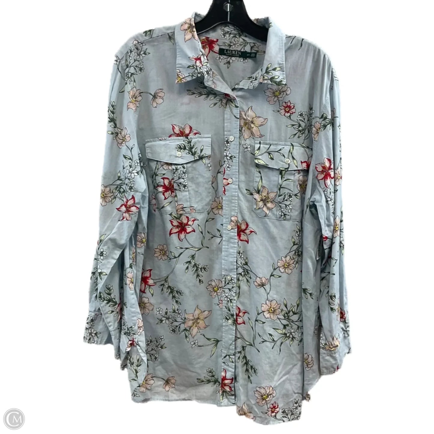 Blouse Long Sleeve By Lauren By Ralph Lauren In Blue, Size: 2x