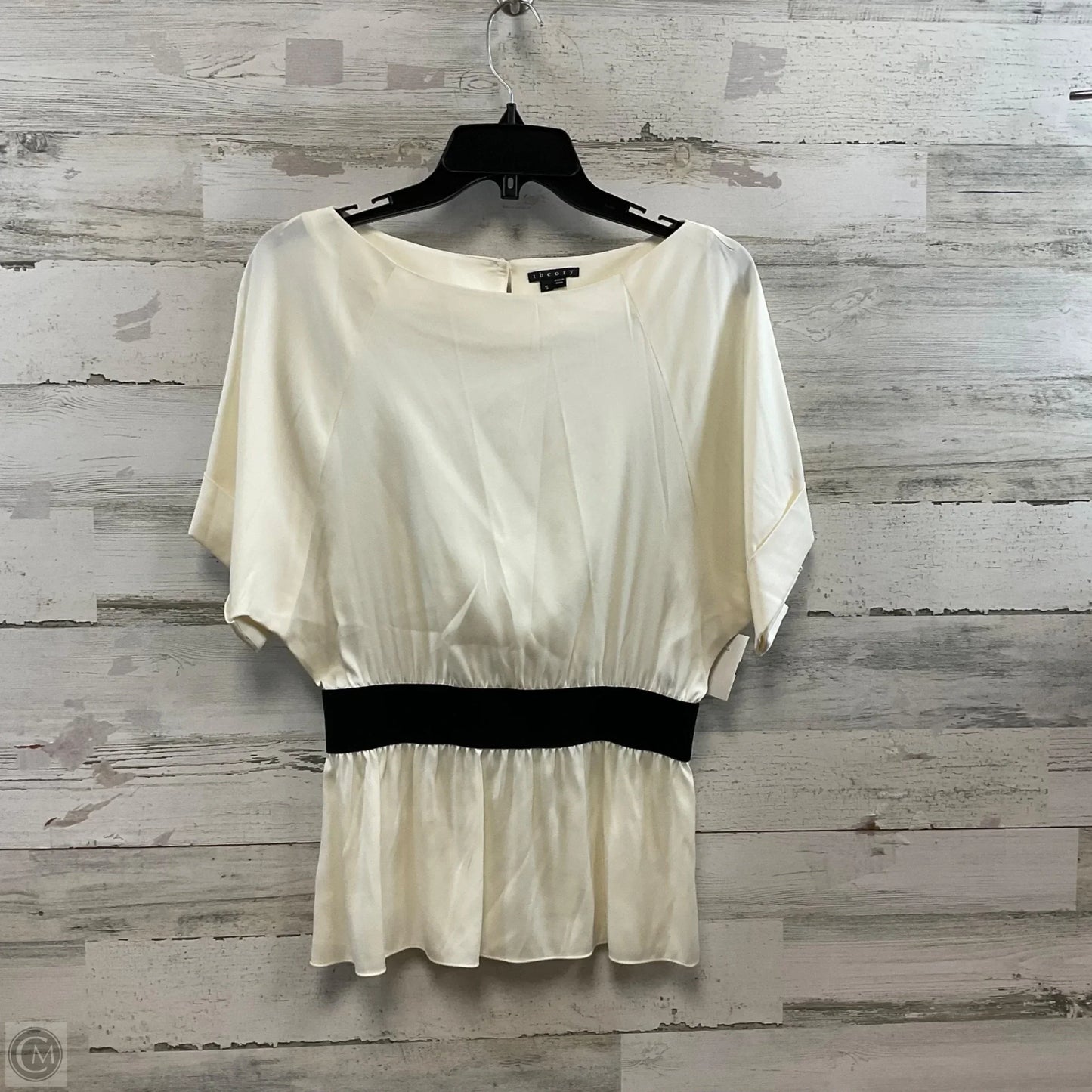 Blouse Short Sleeve By Theory In White, Size: S