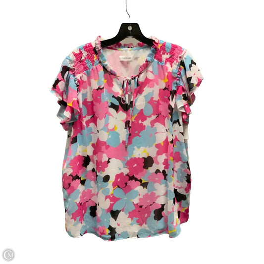 Blouse Short Sleeve By Calvin Klein In Pink, Size: Xl