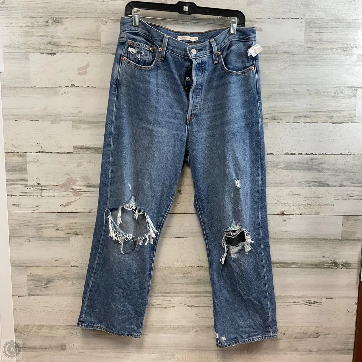 Jeans Straight By Levis In Blue Denim, Size: 14