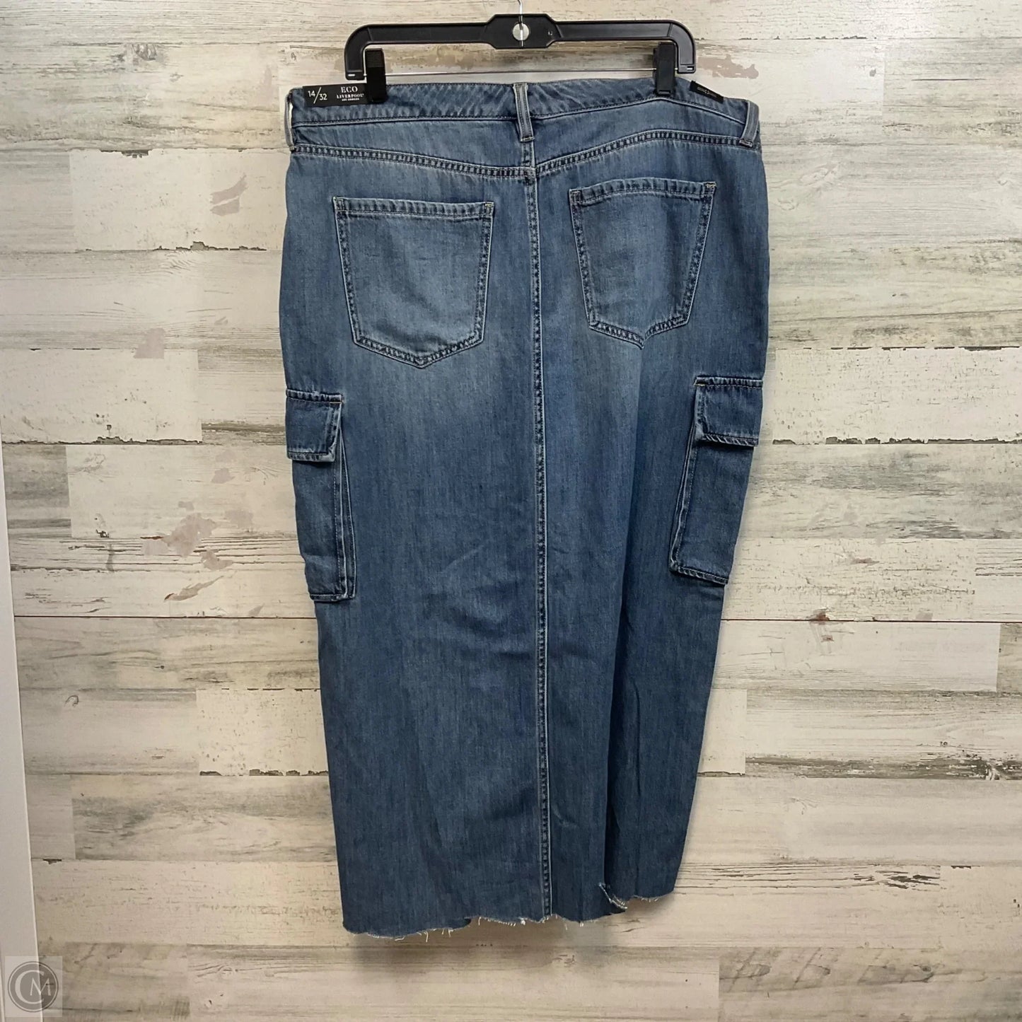 Skirt Maxi By Liverpool In Blue Denim, Size: 14