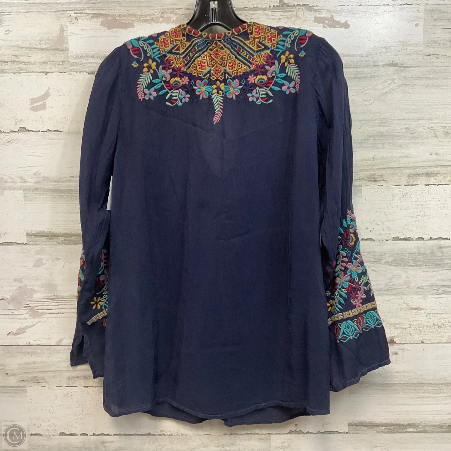 Blouse Long Sleeve By Johnny Was In Blue, Size: S