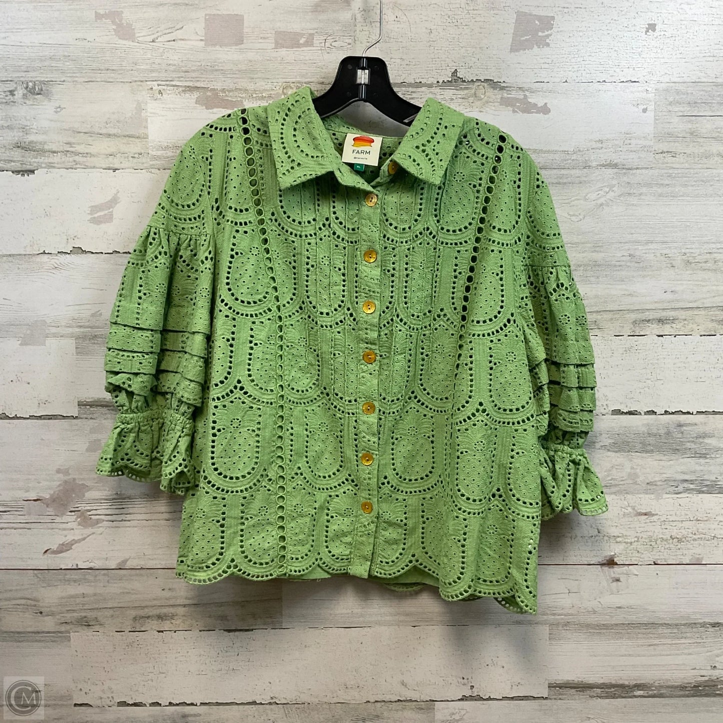 Blouse Short Sleeve By Farm Rio In Green, Size: Xl