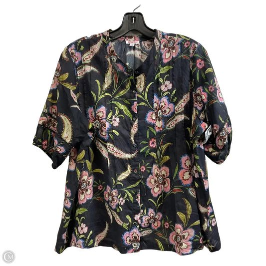 Blouse Short Sleeve By Johnny Was In Grey, Size: S