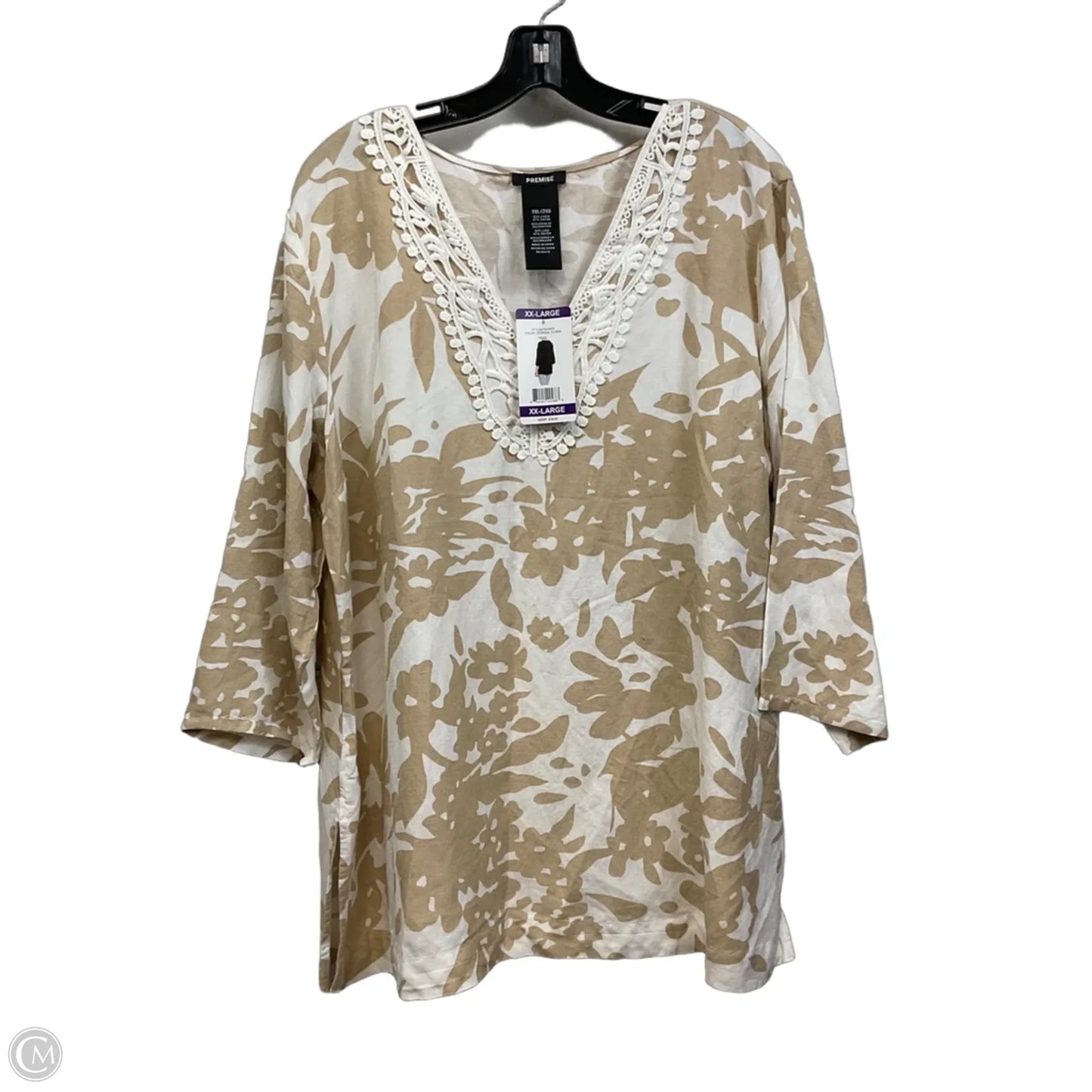 Blouse 3/4 Sleeve By Premise In Brown, Size: Xxl