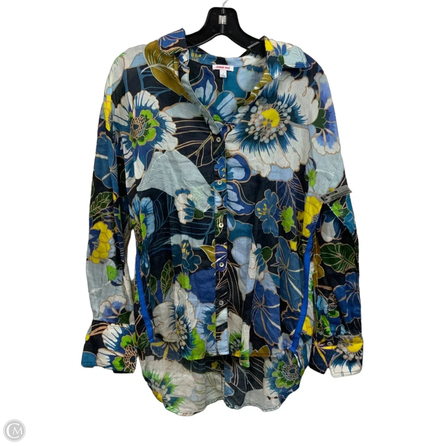 Blouse Long Sleeve By Johnny Was In Blue, Size: S